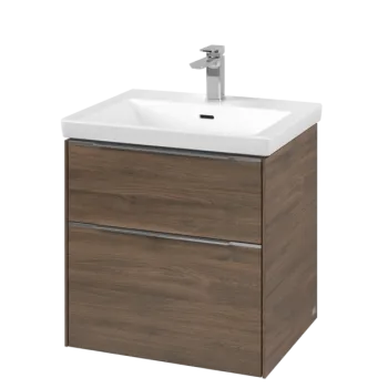 Dulap baza suspendat Villeroy & Boch Subway 3.0 572x576x478 mm cu doua sertare  Arizona Oak  maner aluminiu 8cc5 imagine