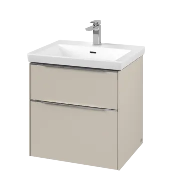 Dulap baza suspendat Villeroy & Boch Subway 3.0 572x576x478 mm cu doua sertare  Cashmere Grey  maner aluminiu 9d0b imagine