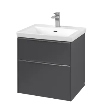 Dulap baza suspendat Villeroy & Boch Subway 3.0 572x576x478 mm cu doua sertare  Graphite  maner aluminiu b715 imagine