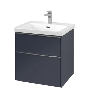 Dulap baza suspendat Villeroy & Boch Subway 3.0 572x576x478 mm cu doua sertare  Marine Blue  maner aluminiu 6484 imagine