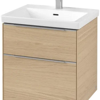 Dulap baza suspendat Villeroy & Boch Subway 3.0 572x576x478 mm cu doua sertare  Nordic Oak  maner aluminiu 9799 imagine