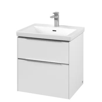 Dulap baza suspendat Villeroy & Boch Subway 3.0 572x576x478 mm cu doua sertare  Pure White  maner aluminiu 3643 imagine