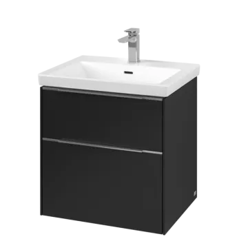 Dulap baza suspendat Villeroy & Boch Subway 3.0 572x576x478 mm cu doua sertare  Volcano Black  maner aluminiu 7123 imagine