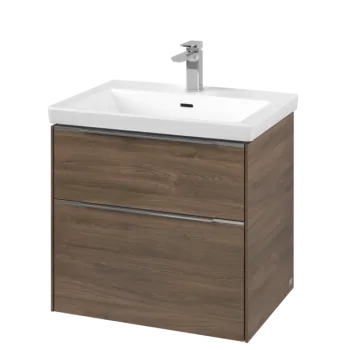 Dulap baza suspendat Villeroy & Boch Subway 3.0 622x576x478 mm cu doua sertare  Arizona Oak  maner aluminiu 05ae imagine