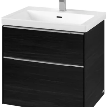 Dulap baza suspendat Villeroy & Boch Subway 3.0 622x576x478 mm cu doua sertare  Black Oak  maner aluminiu a5e0 imagine