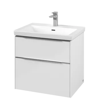 Dulap baza suspendat Villeroy & Boch Subway 3.0 622x576x478 mm cu doua sertare  Brilliant White  maner aluminiu 242d imagine