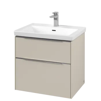 Dulap baza suspendat Villeroy & Boch Subway 3.0 622x576x478 mm cu doua sertare  Cashmere Grey  maner aluminiu 3a35 imagine