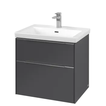 Dulap baza suspendat Villeroy & Boch Subway 3.0 622x576x478 mm cu doua sertare  Graphite  maner aluminiu 6183 imagine