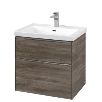Dulap baza suspendat Villeroy & Boch Subway 3.0 622x576x478 mm cu doua sertare  Stone Oak  maner aluminiu 8a33 imagine