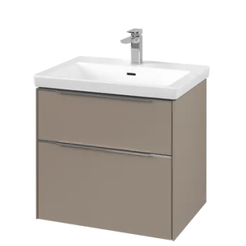 Dulap baza suspendat Villeroy & Boch Subway 3.0 622x576x478 mm cu doua sertare  Taupe  maner aluminiu 48d5 imagine