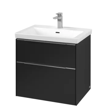 Dulap baza suspendat Villeroy & Boch Subway 3.0 622x576x478 mm cu doua sertare  Volcano Black  maner aluminiu ba26 imagine