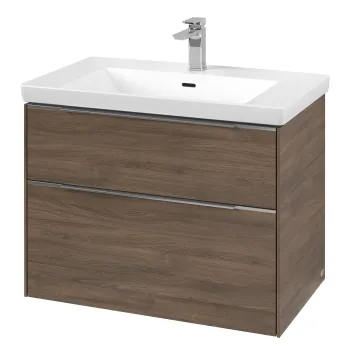 Dulap baza suspendat Villeroy & Boch Subway 3.0 772x576x478 mm cu doua sertare  Arizona Oak  maner aluminiu 7901 imagine