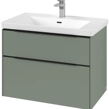 Dulap baza suspendat Villeroy & Boch Subway 3.0 772x576x478 mm cu doua sertare  Soft Green  maner Volcano Black 3adf imagine