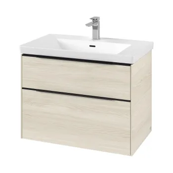 Dulap baza suspendat Villeroy & Boch Subway 3.0 772x576x478 mm cu doua sertare  White Oak  maner Volcano Black 75f2 imagine