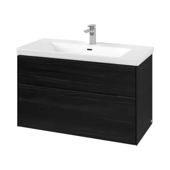 Dulap baza suspendat Villeroy & Boch Subway 3.0 973x576x478 mm cu doua sertare  Black Oak  maner Volcano Black b253 imagine