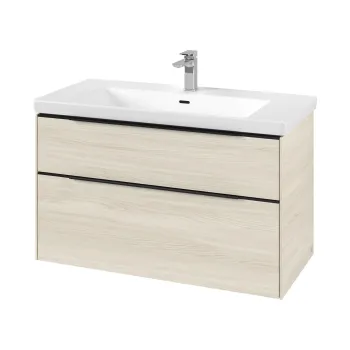 Dulap baza suspendat Villeroy & Boch Subway 3.0 973x576x478 mm cu doua sertare  White Oak  maner Volcano Black 42f4 imagine