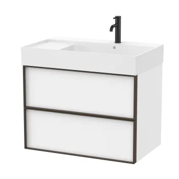 Set mobilier Roca Inspira cu lavoar orientare stanga si dulap baza cu doua sertare 80cm alb mat fb5b imagine