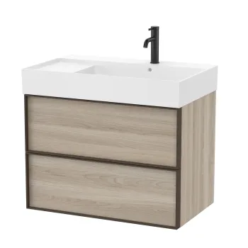 Set mobilier Roca Inspira cu lavoar orientare stanga si dulap baza cu doua sertare 80cm pin alb 2ca6 imagine