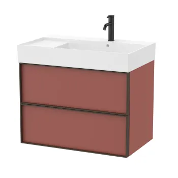 Set mobilier Roca Inspira cu lavoar orientare stanga si dulap baza cu doua sertare 80cm rosu terracota 49ce imagine