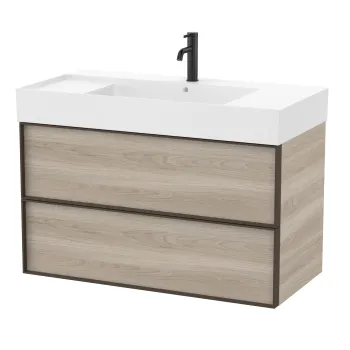 Set mobilier Roca Inspira cu lavoar si dulap baza cu doua sertare 100cm pin alb a47d imagine