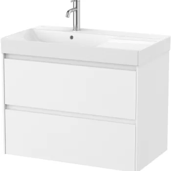 Set mobilier Roca Ona cu dulap baza cu doua sertare 80cm si lavoar asimetric orientare dreapta alb mat 6d18 imagine