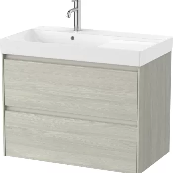Set mobilier Roca Ona cu dulap baza cu doua sertare 80cm si lavoar asimetric orientare dreapta stejar alb d285 imagine
