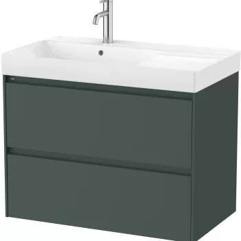 Set mobilier Roca Ona cu dulap baza cu doua sertare 80cm si lavoar asimetric orientare dreapta verde mat 8582 imagine