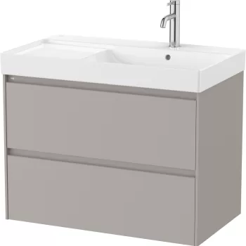 Set mobilier Roca Ona cu dulap baza cu doua sertare 80cm si lavoar asimetric orientare stanga gri mat 2f82 imagine