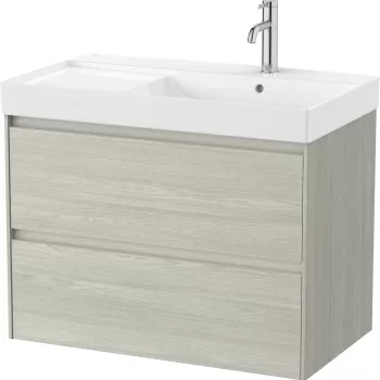 Set mobilier Roca Ona cu dulap baza cu doua sertare 80cm si lavoar asimetric orientare stanga stejar alb 1a37 imagine
