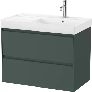 Set mobilier Roca Ona cu dulap baza cu doua sertare 80cm si lavoar asimetric orientare stanga verde mat 0223 imagine