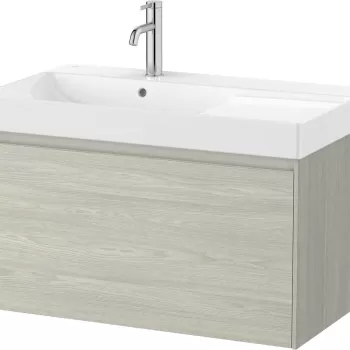 Set mobilier Roca Ona cu dulap baza cu un sertar 80cm si lavoar asimetric orientare dreapta stejar alb 7179 imagine