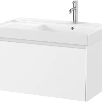 Set mobilier Roca Ona cu dulap baza cu un sertar 80cm si lavoar asimetric orientare stanga alb mat fe87 imagine