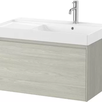 Set mobilier Roca Ona cu dulap baza cu un sertar 80cm si lavoar asimetric orientare stanga stejar alb c86b imagine