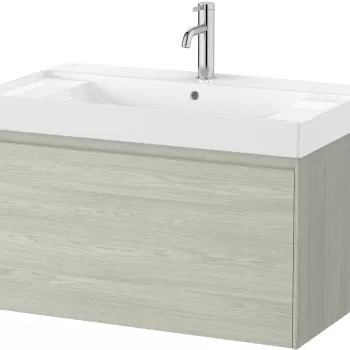 Set mobilier Roca Ona cu dulap baza cu un sertar 80cm si lavoar stejar alb 1d45 imagine