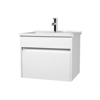 Set mobilier Vitra S50+ dulap baza cu 1 sertar alb lucios sifon si lavoar 60cm a35c imagine