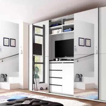 Dulap din pal cu 4 usi glisante si oglinda, Ynema Alb, l270xA60xH226 cm c76b imagine