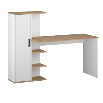 Birou cu Biblioteca si Dulap 120cm Alb Stejar Natur Mobilier Birou Multifunctional 0aa0 imagine