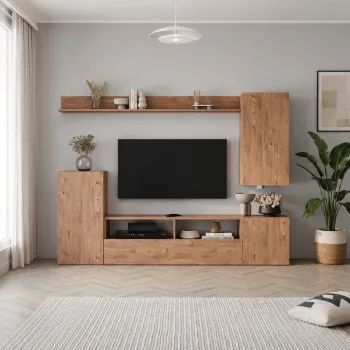 Comoda TV 210x38x90,4 cm, cu dulap suspendat, pentru living 9335 imagine