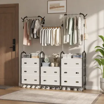 Dulap Dressing Multifunctional cu 8 Sertare, 3 Bare pentru Umerase si Rafturi de Depozitare, 125 x 28 x 160 cm 8d71 imagine