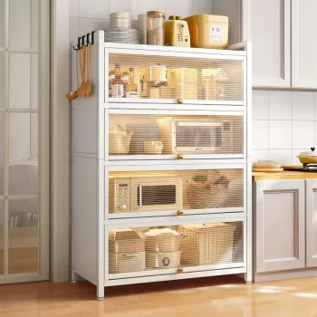 Dulap elegant pentru bucatarie, 4 rafturi, usa cu geam cu deschidere verticala 6a1a imagine