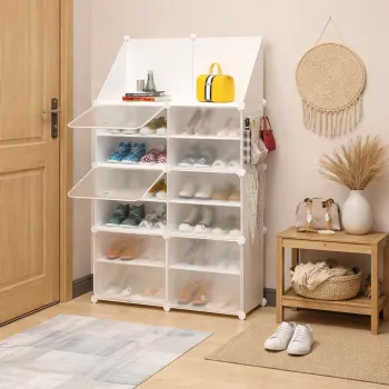 Dulap Modular pentru Incaltaminte cu Cuier, Organizator cu Usi Anti-Praf, 85 x 32 x 95.5 cm a317 imagine
