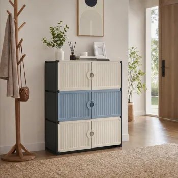 Dulap Multifunctional cu 6 Usi si 3 Compartimente, pentru Haine, Incaltaminte si Depozitare - 63 x 32 x 90 cm a380 imagine