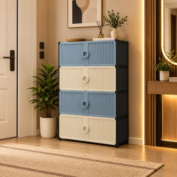 Dulap Multifunctional Modular cu 4 Niveluri, 8 Usi Magnetice, pentru Haine si Incaltaminte - 63 x 32 x 68 cm c140 imagine