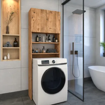 Dulap pentru masina de spalat din PAL 65,1x27,1x190,6 cm, cu 2 usi si 4 compartimente, pentru baie b37a imagine