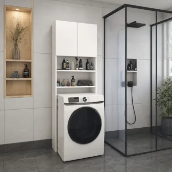 Dulap pentru masina de spalat din PAL 65,1x27,1x190,6 cm, cu 2 usi si 4 compartimente, pentru baie f851 imagine