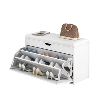 Dulap pentru pantofi tip bancheta, 100 x 34 x 51 cm, Alb/Maro 35ce imagine