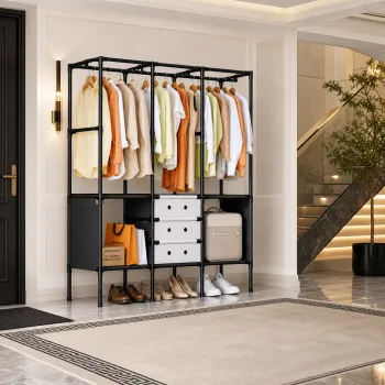 Dulap Textil Modular 122x41x188cm cu Usi Rabatabile Organizator Haine Cadru Metalic 4127 imagine