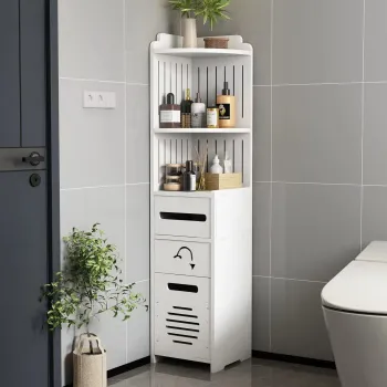 Dulap vertical pentru baie, 3 polite, 2 sertare 100x24x24/120x27x27 cm, alb 0598 imagine