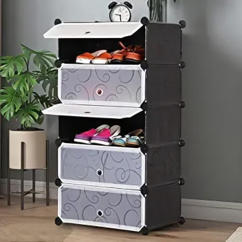 Dulapr Modular pentru Incaltaminte, cu 5 Niveluri, Design Portabil cu Usi, 85 x 47 x 37cm b806 imagine