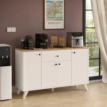 RESIGILAT - Dulap multifunctional 120x43,4x89 cm, cu 4 usi si sertare, pentru bucatarie, camara sau colt de cafea, alb 668b imagine
